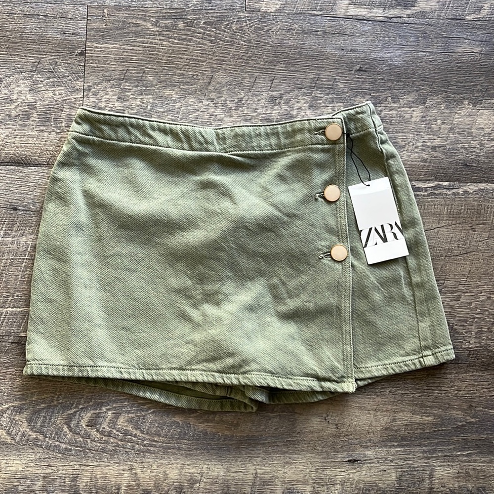 Zara olive denim wrap over skort
